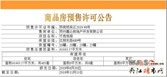 千邑悅庭領預售證 備案價14175.28-18415.44元/平