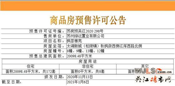楓和九里領預售證  備案價24349-27249元/平米
