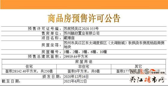 蘇州灣藏璟領預售證  備案價21150.57-28177.47元/平米