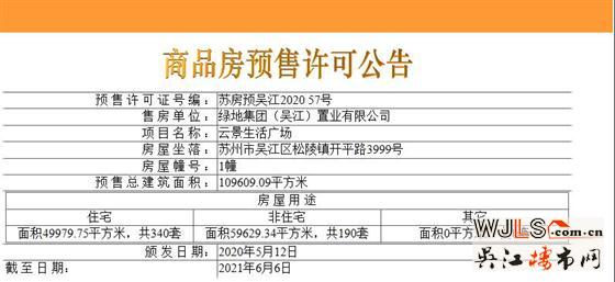 綠地云景首領(lǐng)預(yù)售證  住宅備案均價(jià)30977元/平米