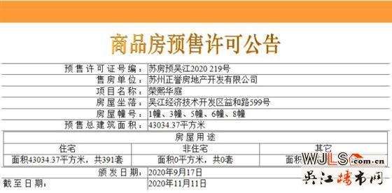 榮熙華庭領(lǐng)預(yù)售證  備案價(jià)18632-20827元/平米