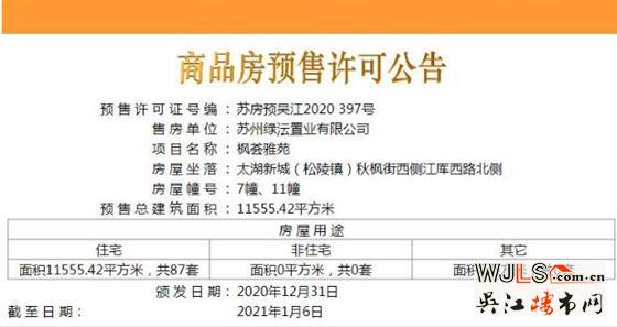 楓和九里領(lǐng)預(yù)售證  備案價24986-27086元/平米